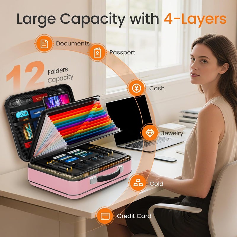 GOELF Fireproof Document Box with Lock, 5200°F Fireproof Water Resistant Hard Case File Organizer Safe Box for Important Documents, Certificates, Laptop, Passports (Pink) - Image 5